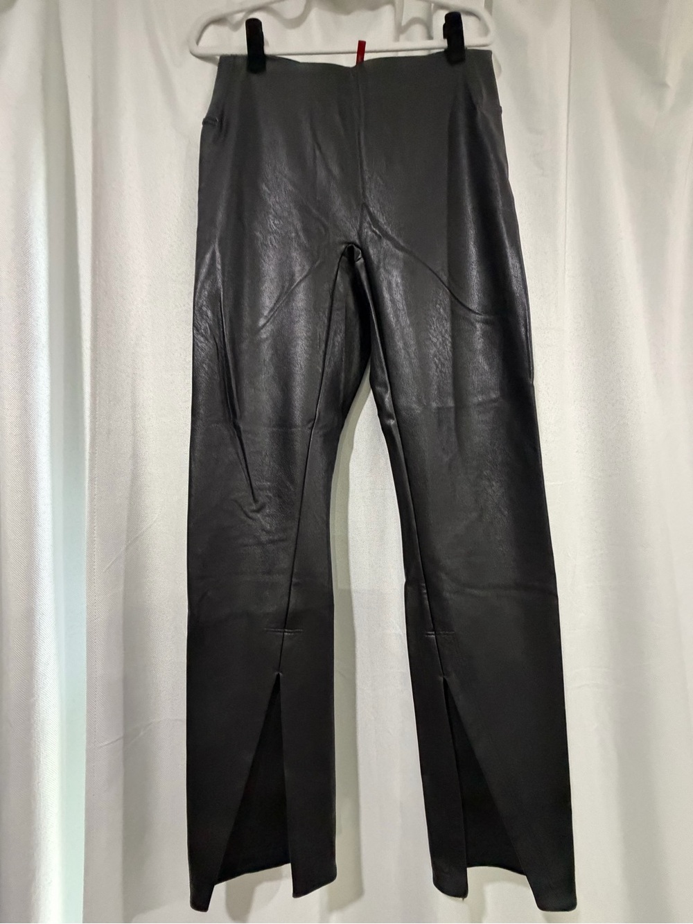 SPANX Black Faux-Leather Pants with Front Leg Slits